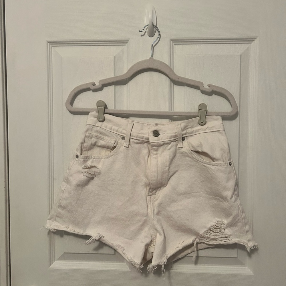 Women's White Distressed Denim Shorts
